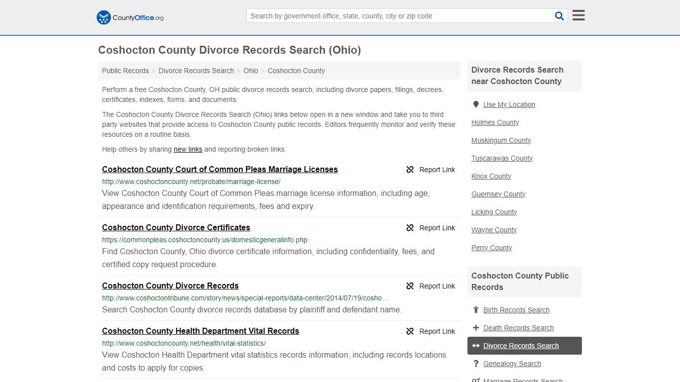 Coshocton County Divorce Records Search (Ohio) - County Office