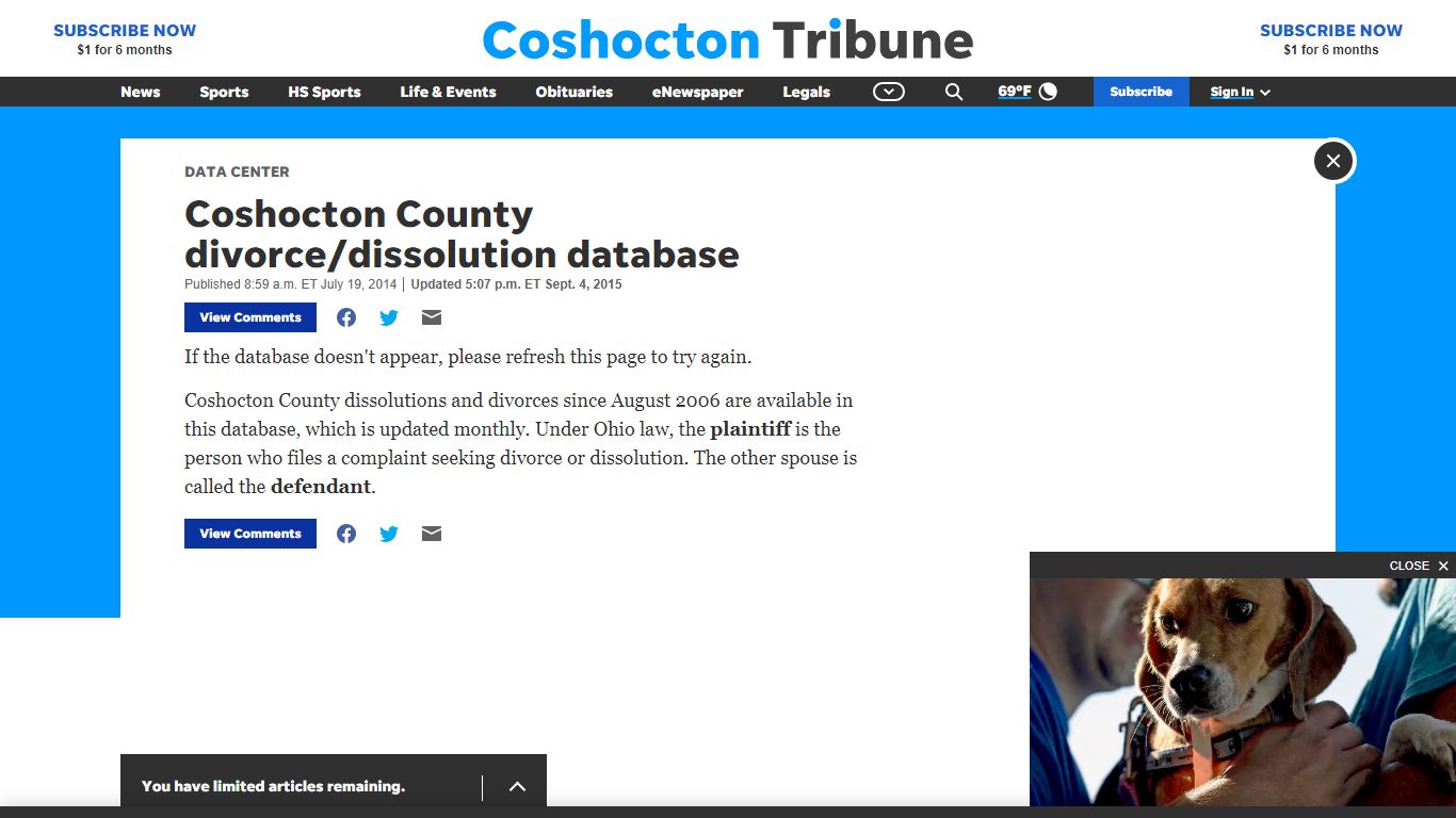 Coshocton County divorce/dissolution database