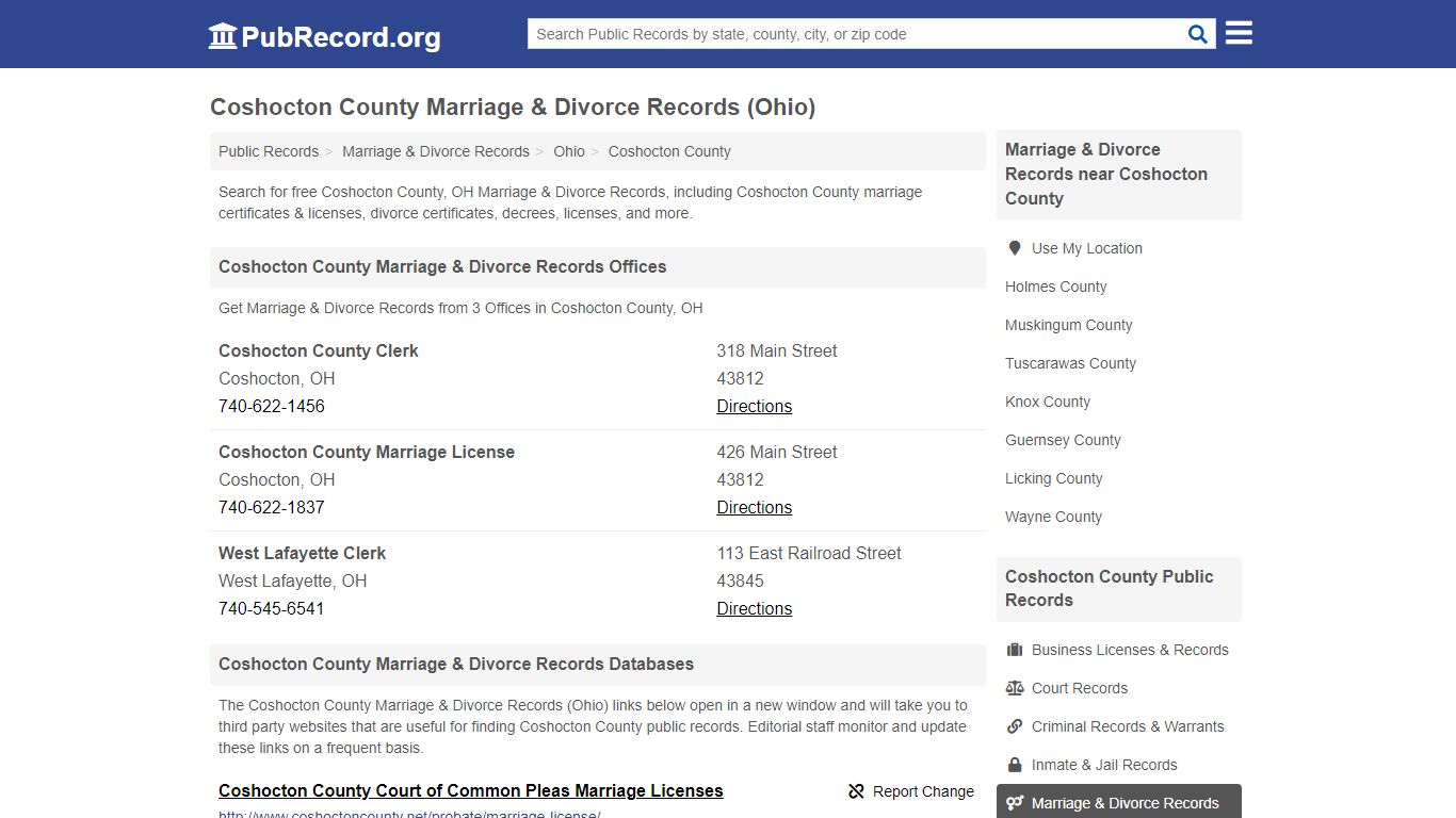 Coshocton County Marriage & Divorce Records (Ohio)