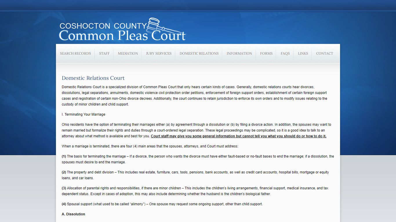 Coshocton County Common Pleas Court - Domestic Relations - General ...